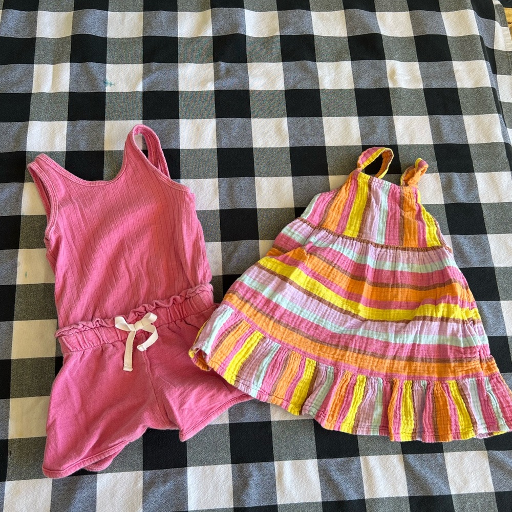 Pink Romper and Striped Dress Set